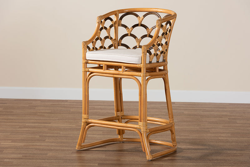 Efren Modern Bohemian Light Honey and Dark Brown Rattan Bar Stool