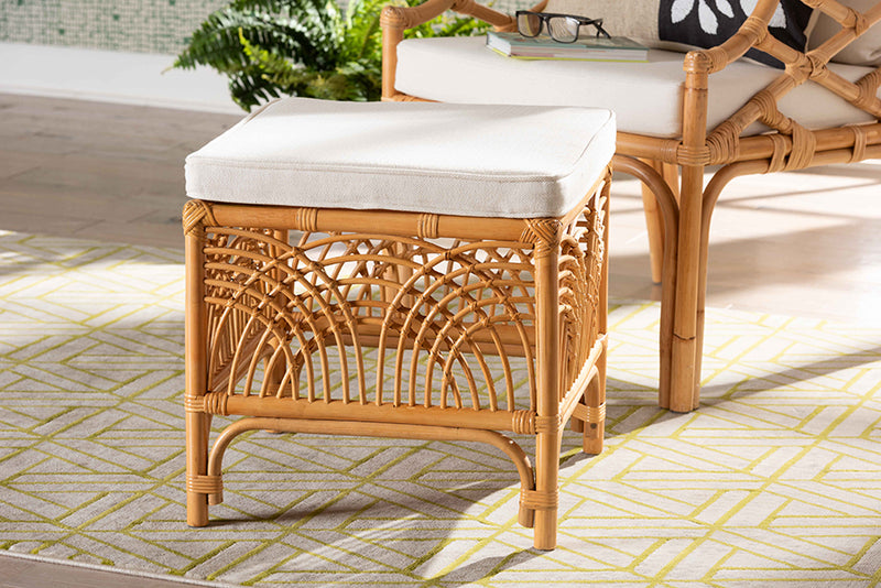 Daley Modern bohemian Natural Brown Rattan Footstool