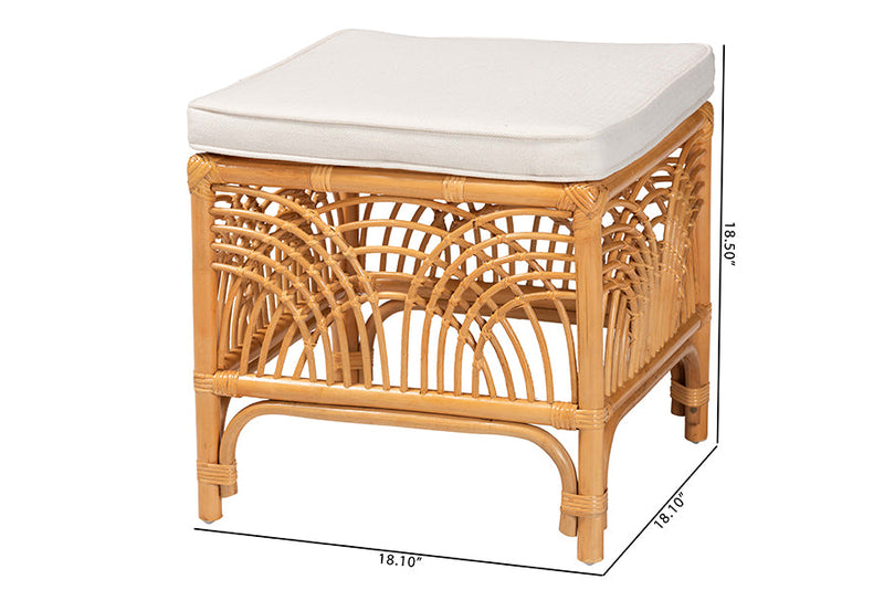 Daley Natural Brown Rattan Footstool Baxton