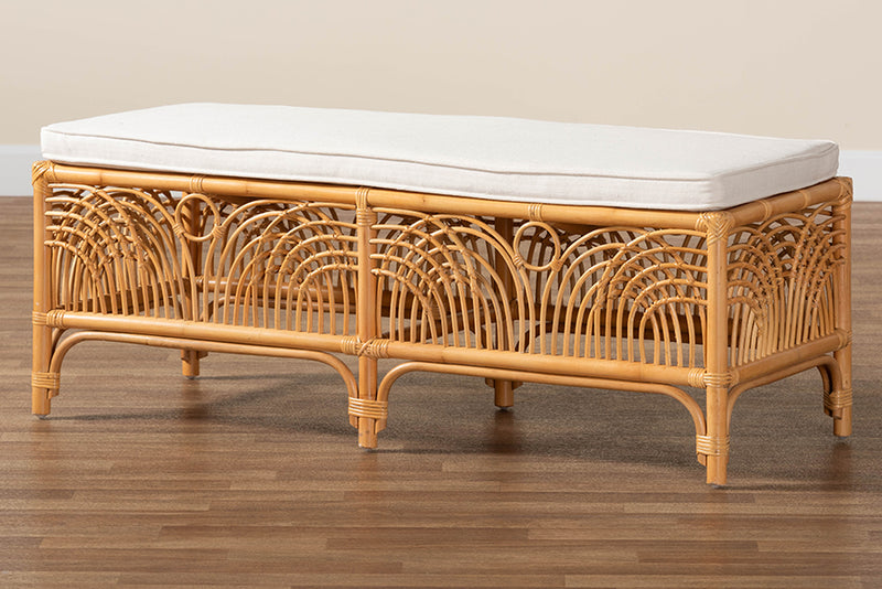 Daley Modern bohemian Natural Brown Rattan Bench