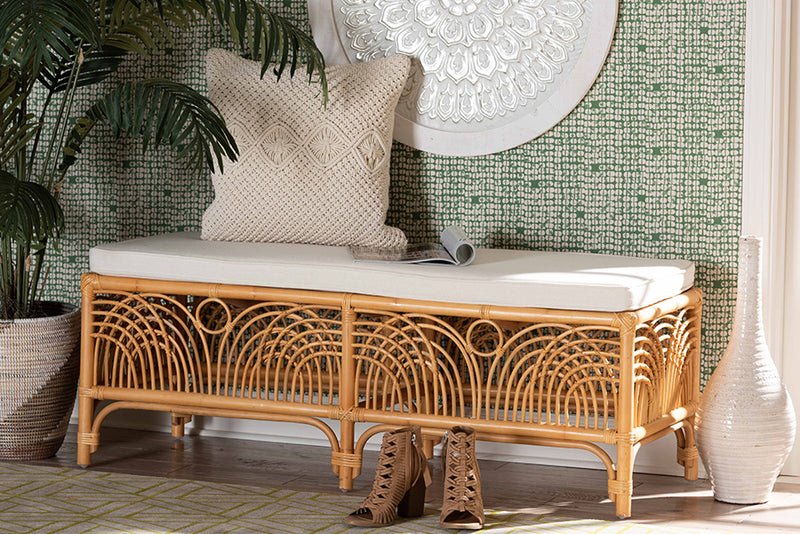 Daley Modern bohemian Natural Brown Rattan Bench