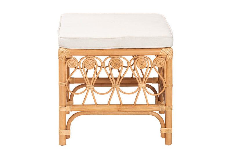 Valina Natural Brown Rattan Footstool Baxton