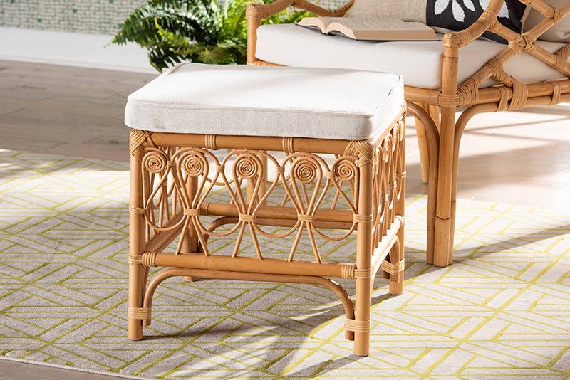 Valina Modern bohemian Natural Brown Rattan Footstool