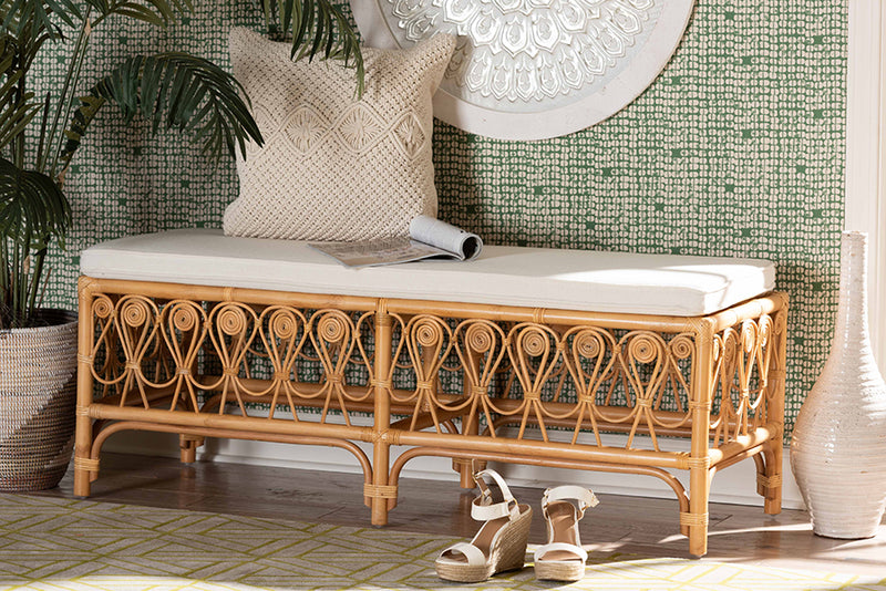 Valina Modern bohemian Natural Brown Rattan Bench