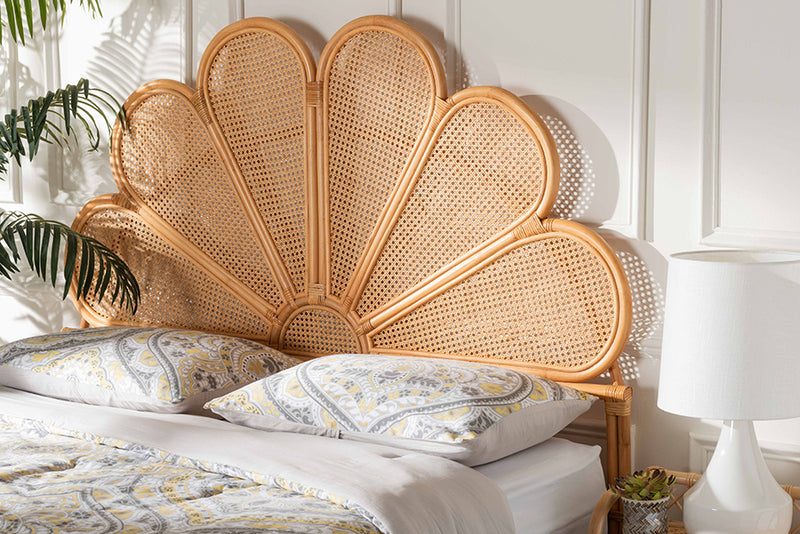 Ember Modern Bohemian Honey Rattan Queen Size Standalone Headboard