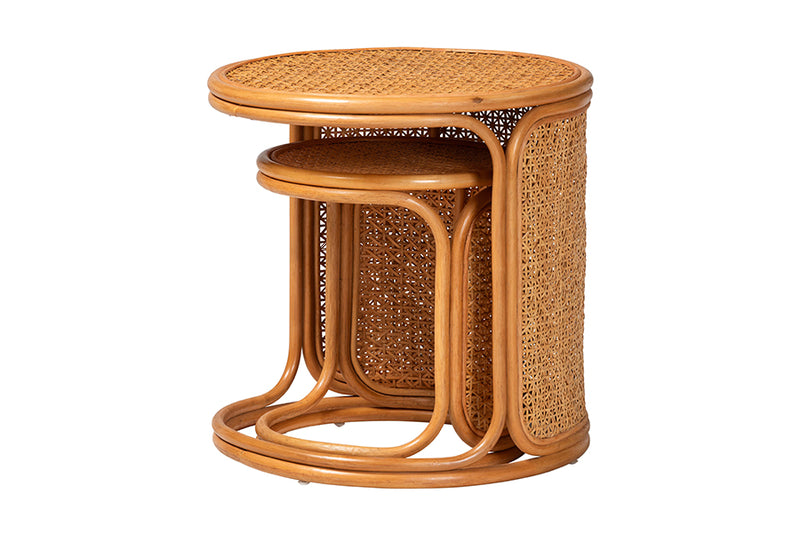 Julia Bohemian Honey Rattan 2-Piece Nesting End Table Set