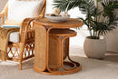 Julia Bohemian Honey Rattan 2Pc Nesting End Table Set Baxton