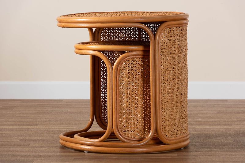 Julia Bohemian Honey Rattan 2-Piece Nesting End Table Set