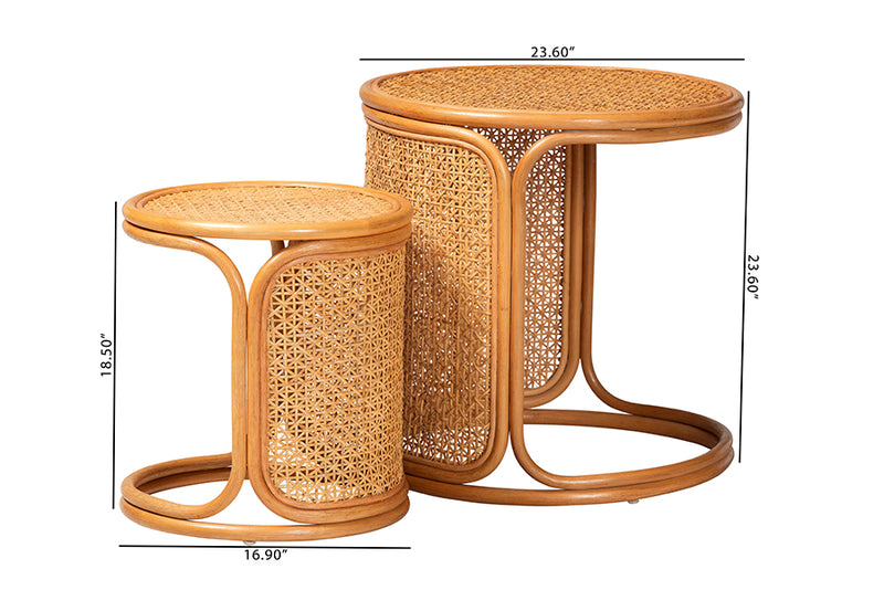 Julia Bohemian Honey Rattan 2-Piece Nesting End Table Set