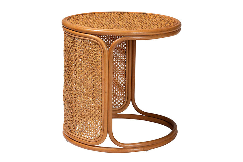 Julia Bohemian Honey Rattan Large End Table Baxton