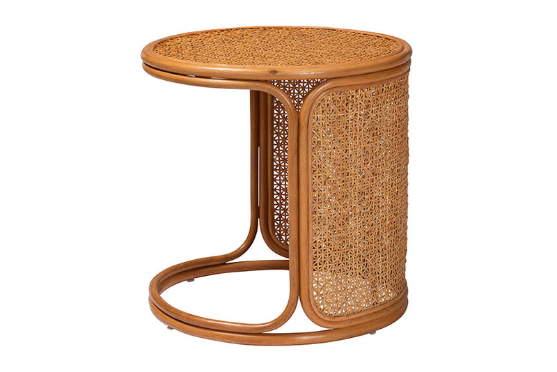 Julia Bohemian Honey Rattan Large End Table Baxton