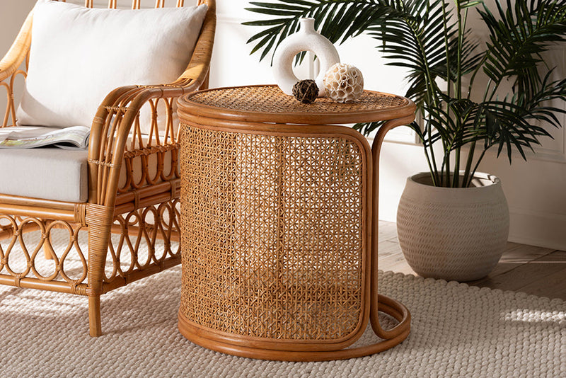 Julia Bohemian Honey Rattan Large End Table Baxton