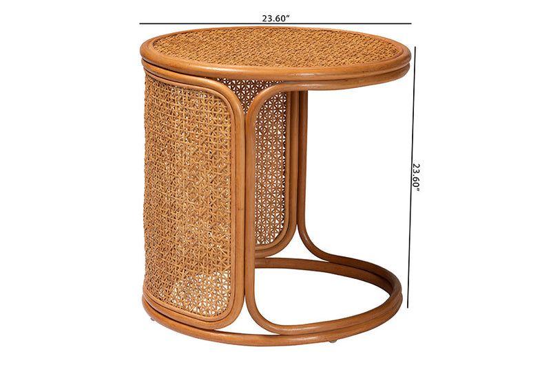 Julia Bohemian Honey Rattan Large End Table Baxton
