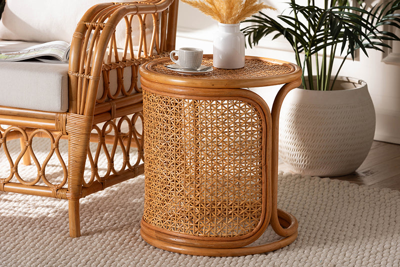 Julia Bohemian Honey Rattan End Table