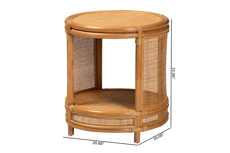 Ornella Modern Bohemian Natural Brown Rattan End Table