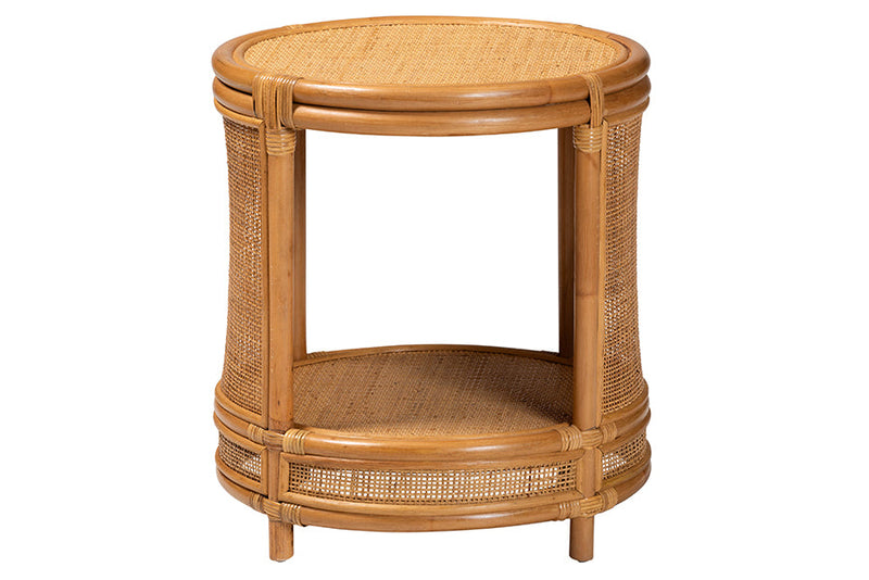 Ornella Natural Brown Rattan End Table Baxton