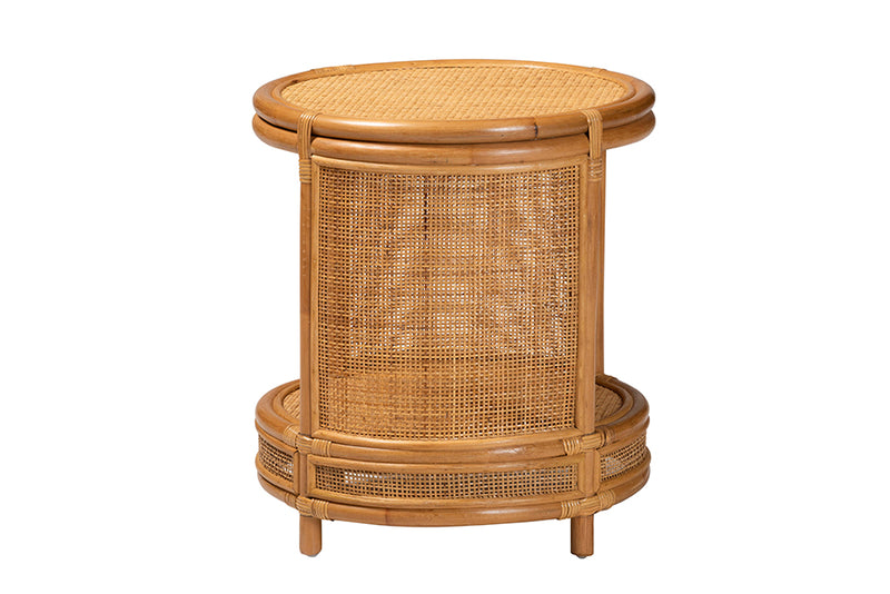 Ornella Modern Bohemian Natural Brown Rattan End Table