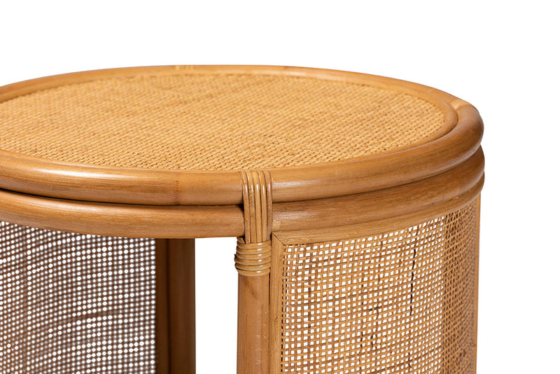 Ornella Natural Brown Rattan End Table Baxton