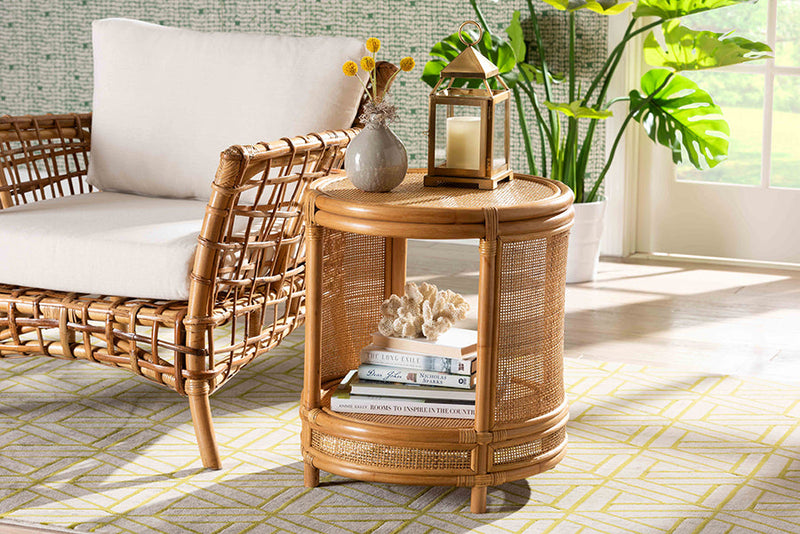 Ornella Natural Brown Rattan End Table Baxton