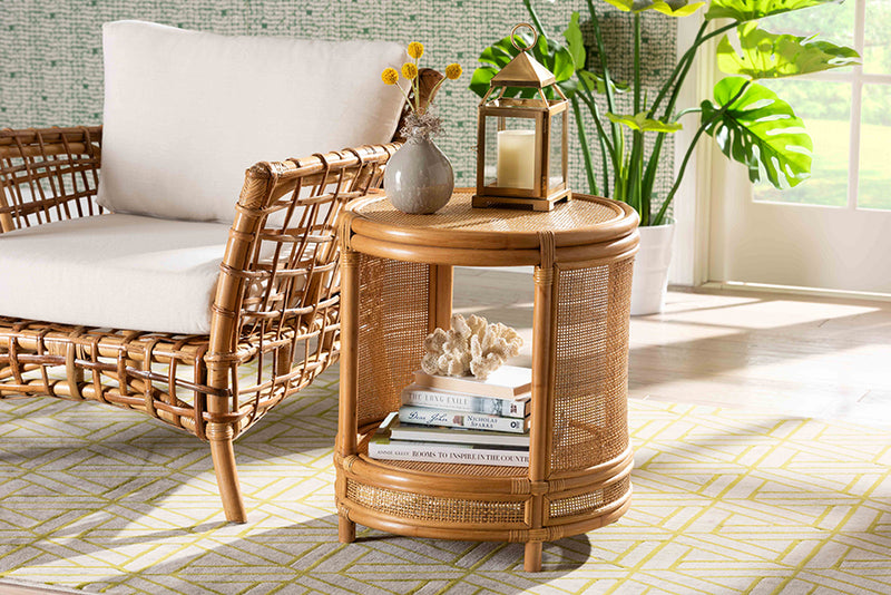 Ornella Modern Bohemian Natural Brown Rattan End Table