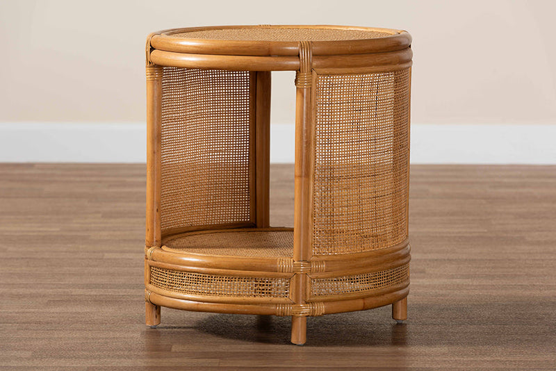 Ornella Natural Brown Rattan End Table Baxton