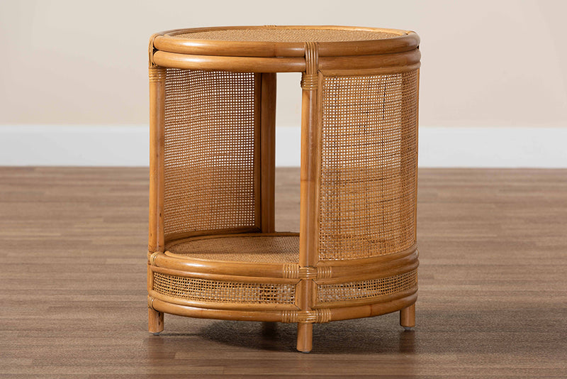 Ornella Modern Bohemian Natural Brown Rattan End Table