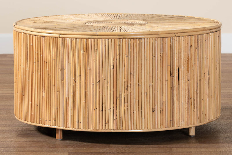Jenibelle Bohemian Light Honey Rattan Coffee Table Baxton