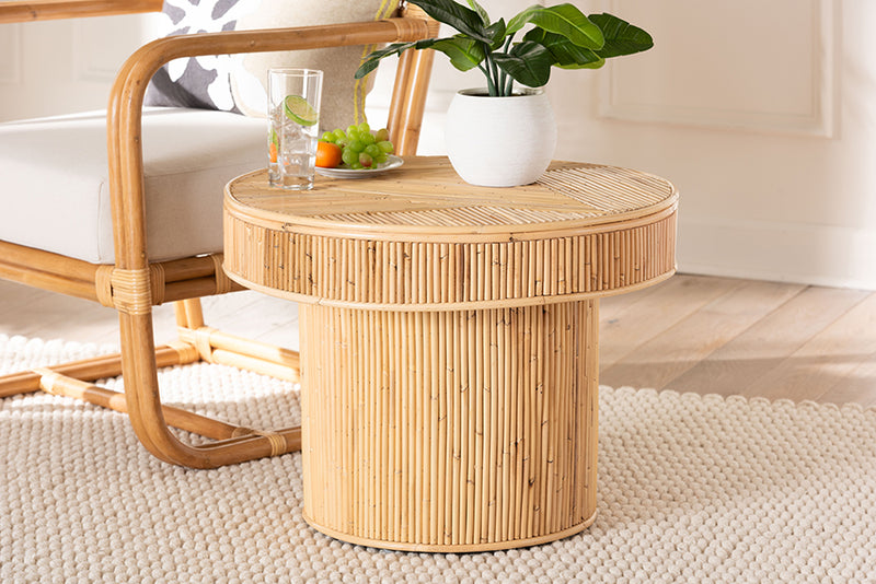 Harrison Modern Bohemian Natural Rattan End Table