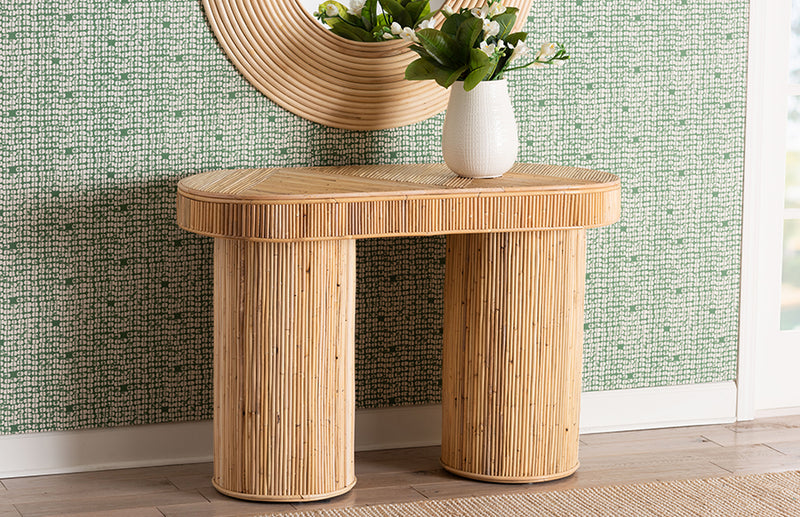 Harrison Modern Bohemian Natural Rattan Console Table