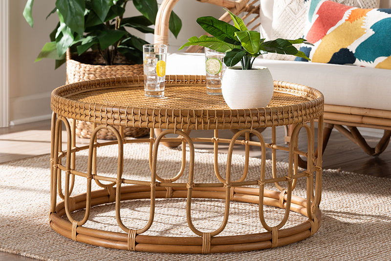 Manchester Modern Bohemian Light Honey Rattan Coffee Table