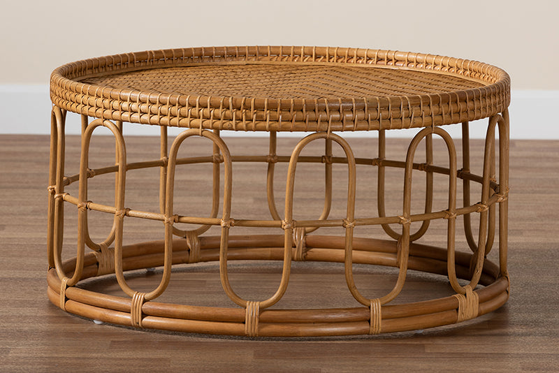 Manchester Modern Bohemian Light Honey Rattan Coffee Table