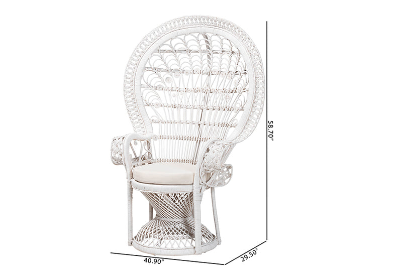 Rondell Modern Bohemian White Natural Rattan Peacock Chair