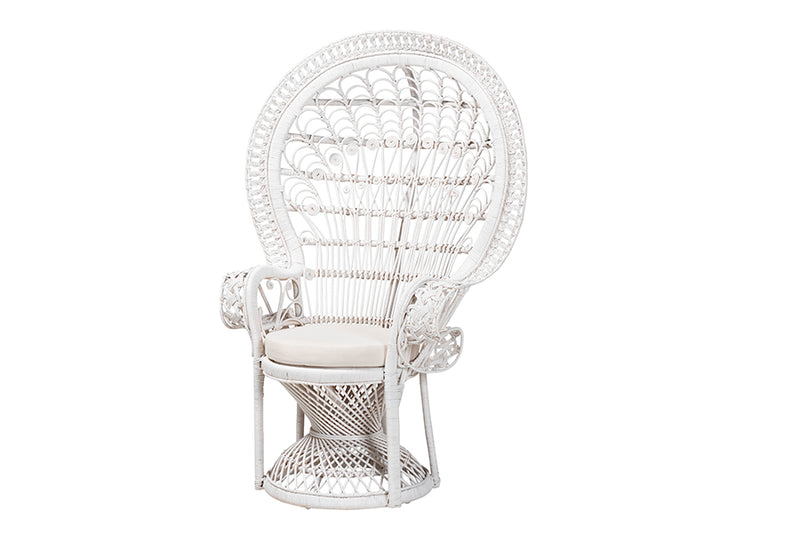 Rondell Modern Bohemian White Natural Rattan Peacock Chair