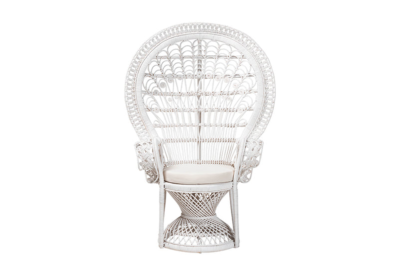 Rondell Modern Bohemian White Natural Rattan Peacock Chair