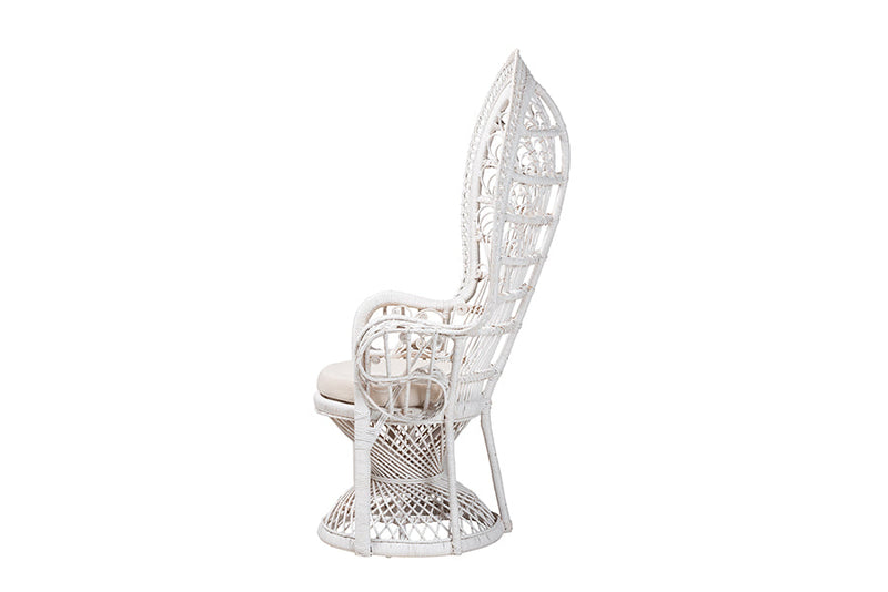 Rondell White Natural Rattan Peacock Chair Baxton