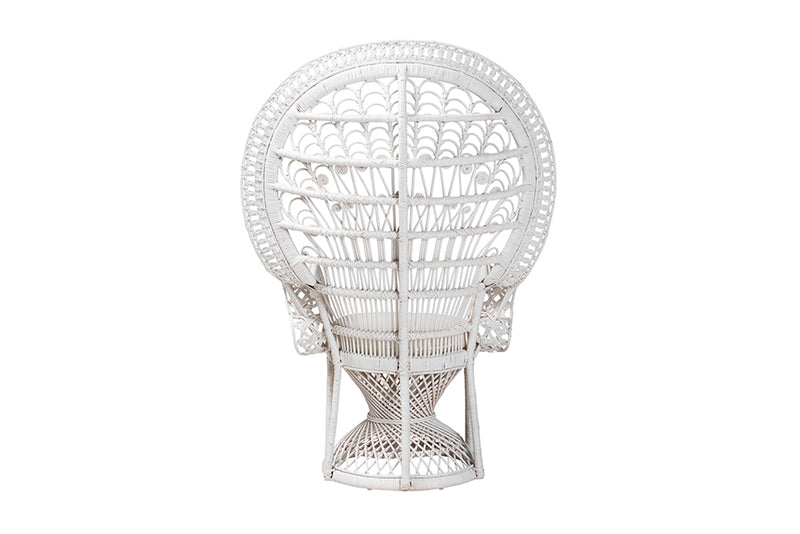 Rondell Modern Bohemian White Natural Rattan Peacock Chair