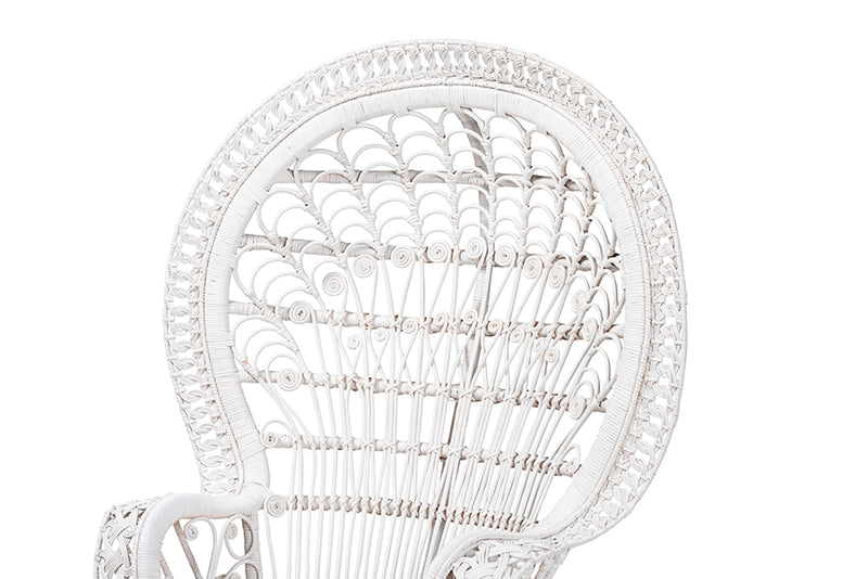 Rondell Modern Bohemian White Natural Rattan Peacock Chair