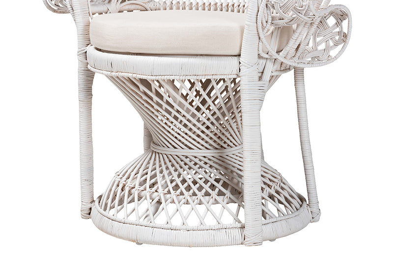 Rondell Modern Bohemian White Natural Rattan Peacock Chair