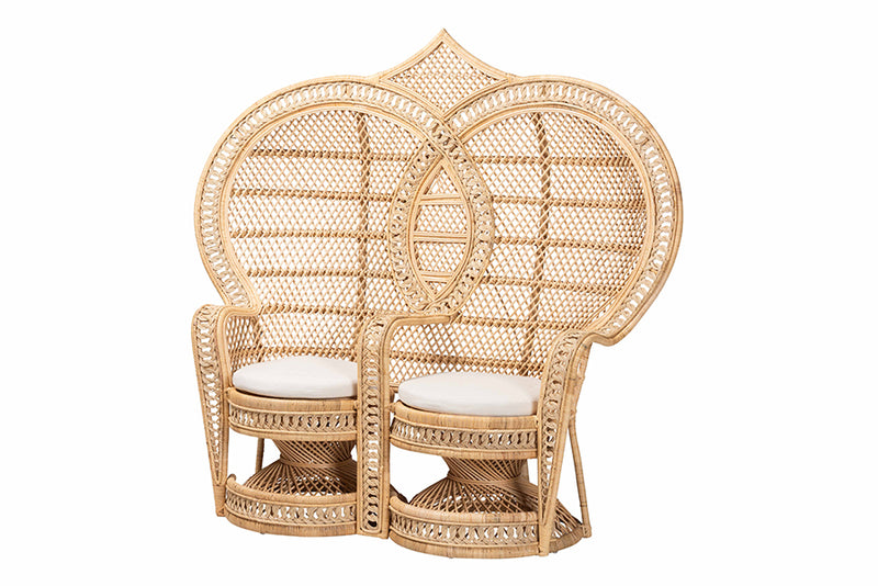 Idana Modern Bohemian Natural Brown Rattan Two-Seater Peacock Chair