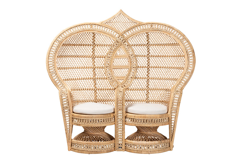 Idana Modern Bohemian Natural Brown Rattan Two-Seater Peacock Chair