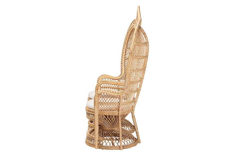 Idana Modern Bohemian Natural Brown Rattan Two-Seater Peacock Chair