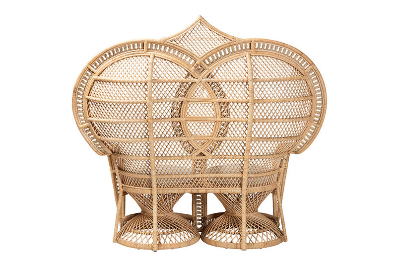 Idana Natural Brown Rattan Two-Seater Peacock Chair Baxton