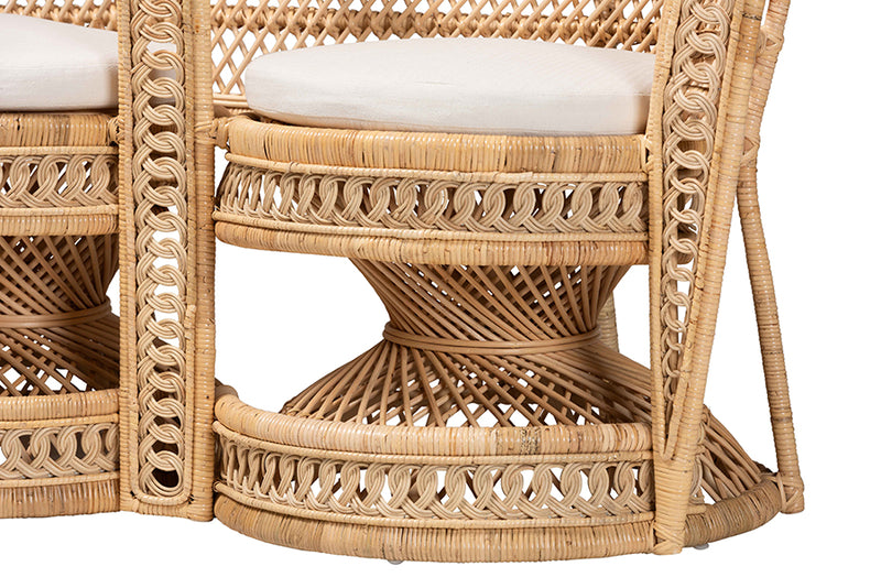 Idana Modern Bohemian Natural Brown Rattan Two-Seater Peacock Chair