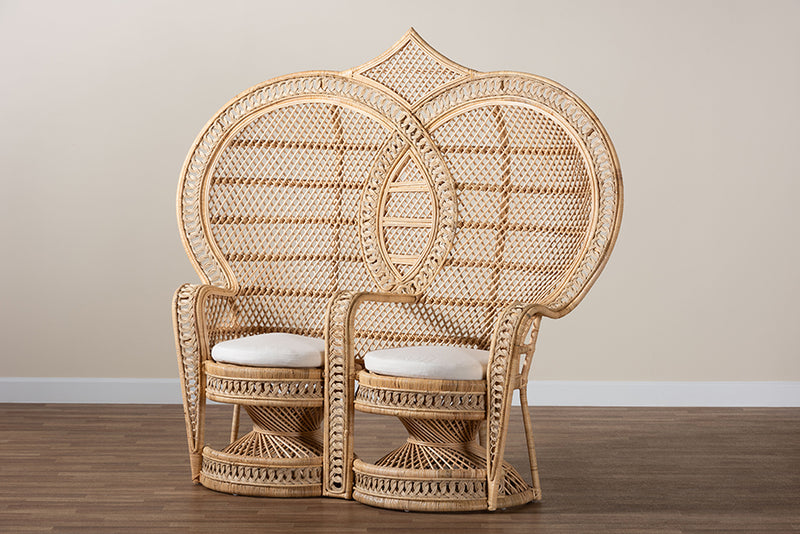 Idana Modern Bohemian Natural Brown Rattan Two-Seater Peacock Chair