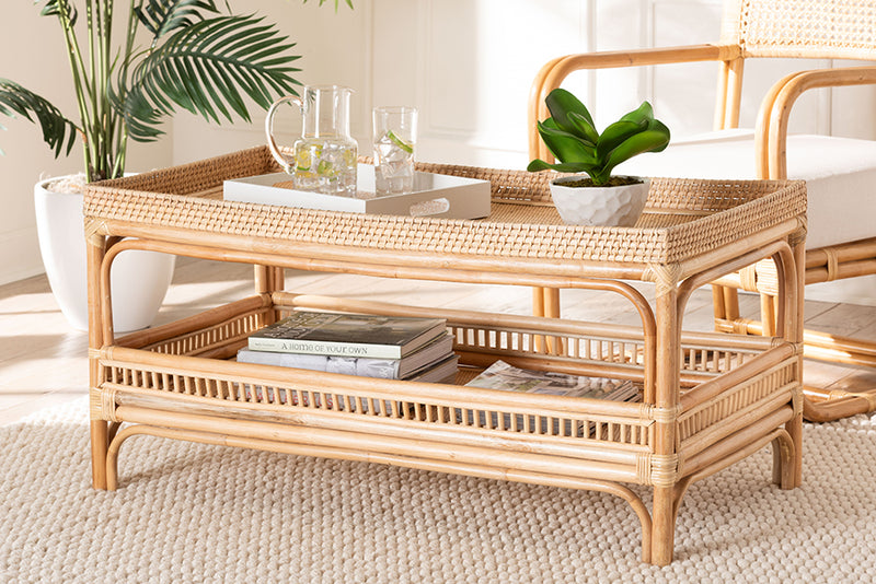 Devlin Modern Bohemian Natural Rattan Coffee Table