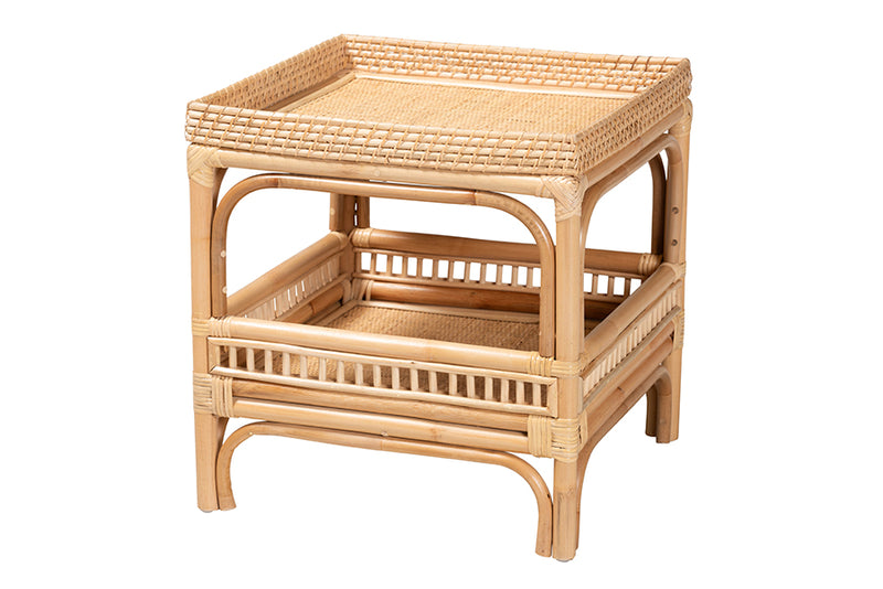 Devlin Modern Bohemian Natural Rattan End Table