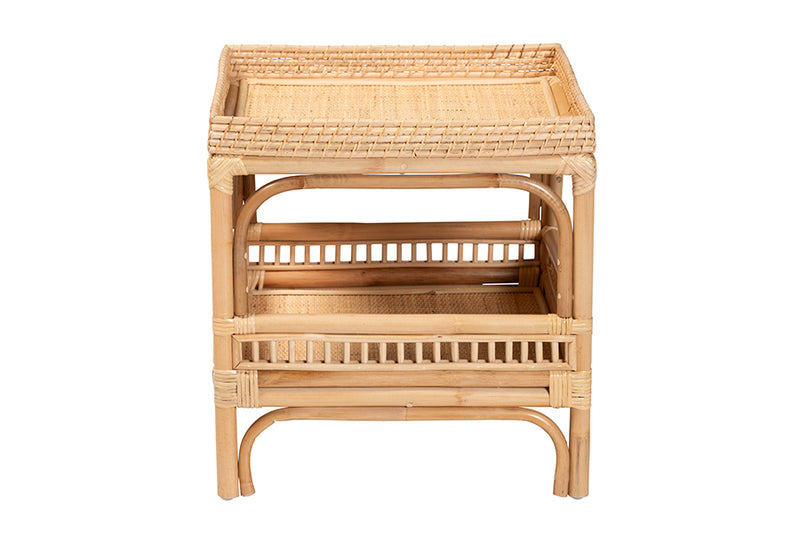 Devlin Modern Bohemian Natural Rattan End Table