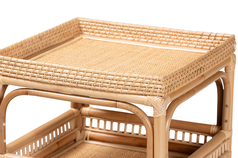 Devlin Modern Bohemian Natural Rattan End Table