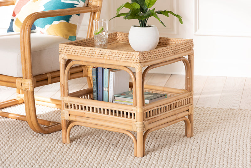 Devlin Modern Bohemian Natural Rattan End Table