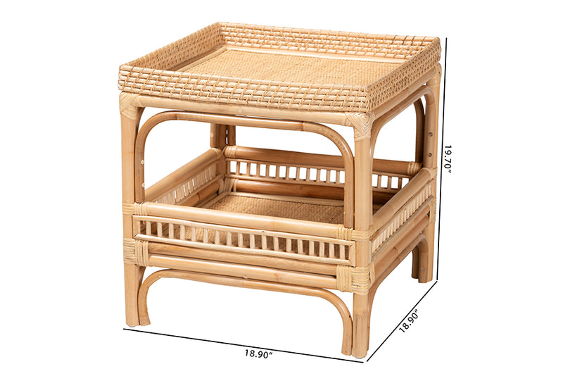 Devlin Modern Bohemian Natural Rattan End Table